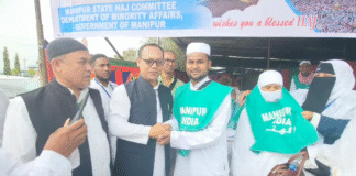 Manipur Congress Extends Greetings to Haj Pilgrims at Imphal Airport.