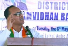 K.Meghachandra Sigh President,Manipur PCC delivered speech in connection with Samvidhan Bachao Rally.