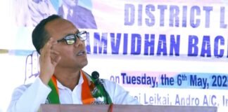 K.Meghachandra Sigh President,Manipur PCC delivered speech in connection with Samvidhan Bachao Rally.